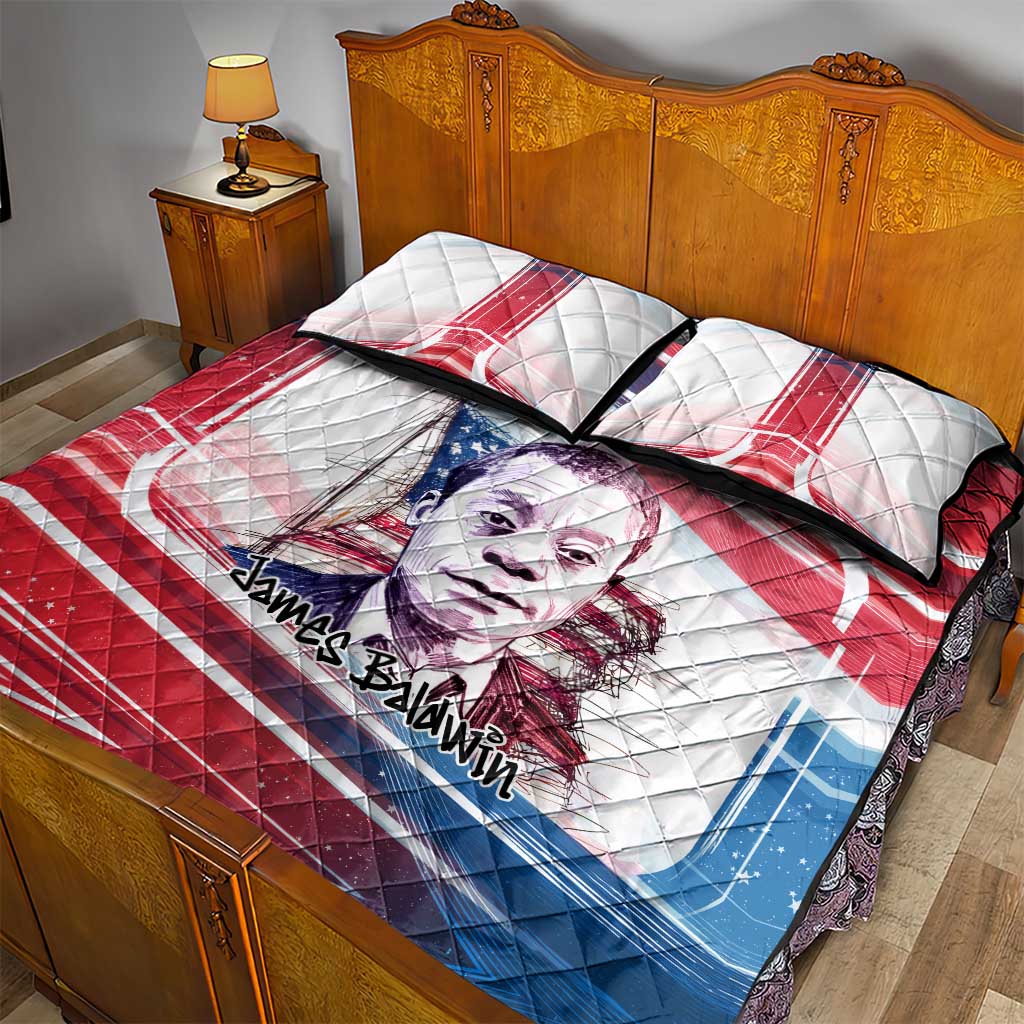 James Baldwin Quilt Bed Set Artistic Portrait Quote on Love and Awareness Civil Rights Tribute - African Pride