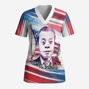James Baldwin Scrub Top Artistic Portrait Quote on Love and Awareness Civil Rights Tribute - African Pride