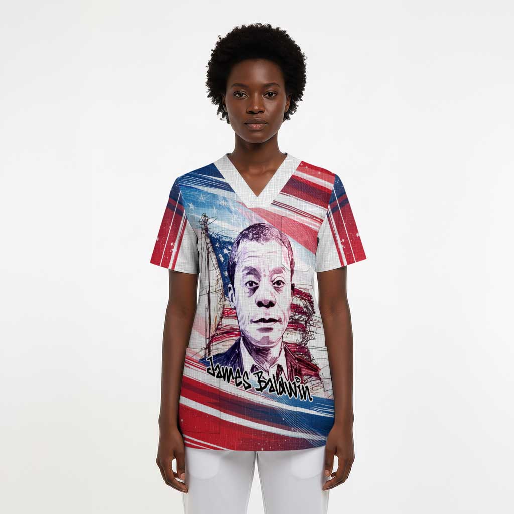 James Baldwin Scrub Top Artistic Portrait Quote on Love and Awareness Civil Rights Tribute - African Pride