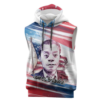 James Baldwin Sleeveless Hoodie Artistic Portrait Quote on Love and Awareness Civil Rights Tribute - African Pride