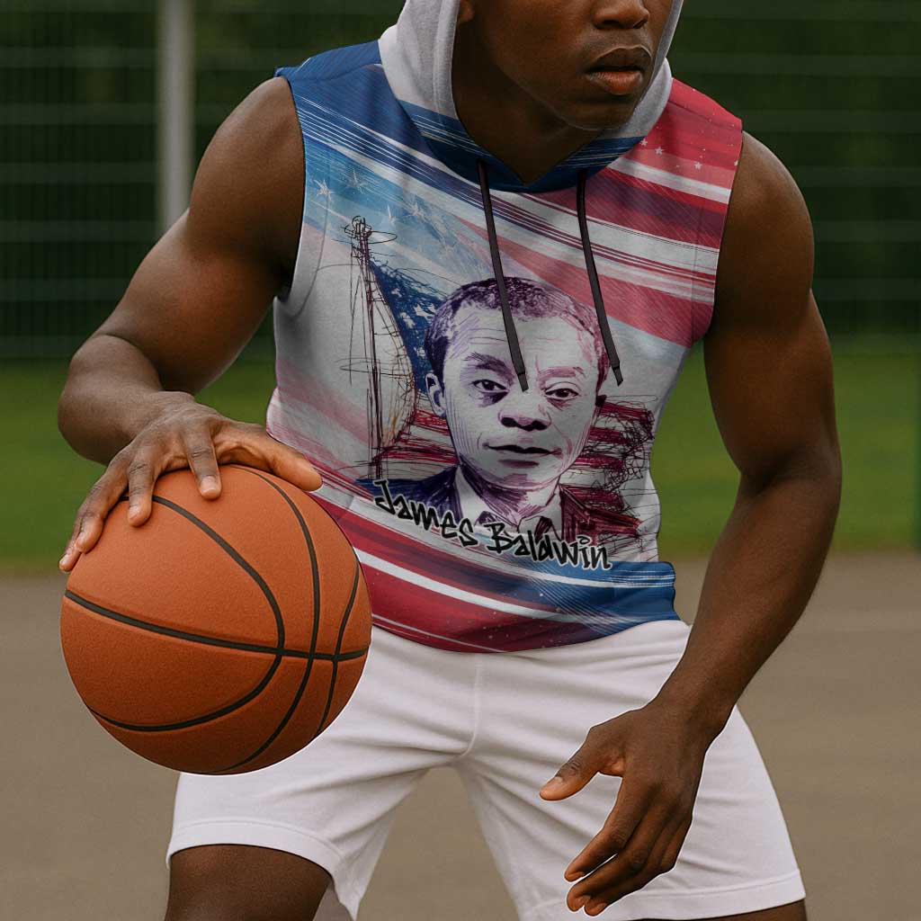 James Baldwin Sleeveless Hoodie Artistic Portrait Quote on Love and Awareness Civil Rights Tribute - African Pride