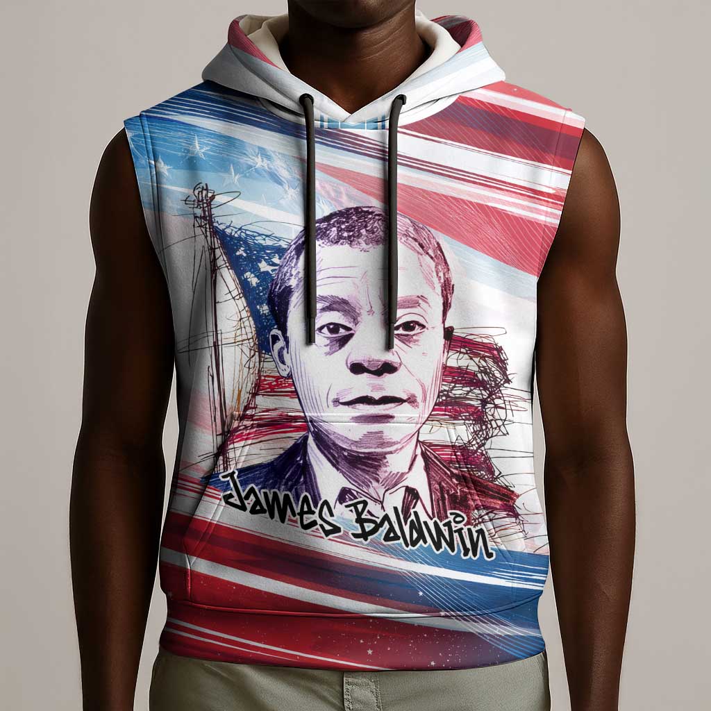 James Baldwin Sleeveless Hoodie Artistic Portrait Quote on Love and Awareness Civil Rights Tribute - African Pride