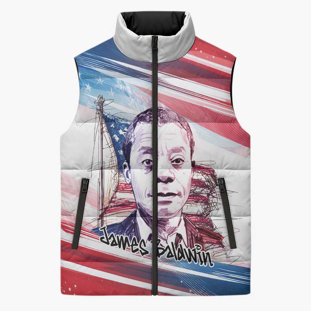 James Baldwin Sleeveless Puffer Jacket Artistic Portrait Quote on Love and Awareness Civil Rights Tribute - African Pride