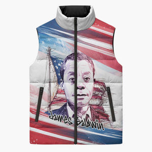 James Baldwin Sleeveless Puffer Jacket Artistic Portrait Quote on Love and Awareness Civil Rights Tribute - African Pride