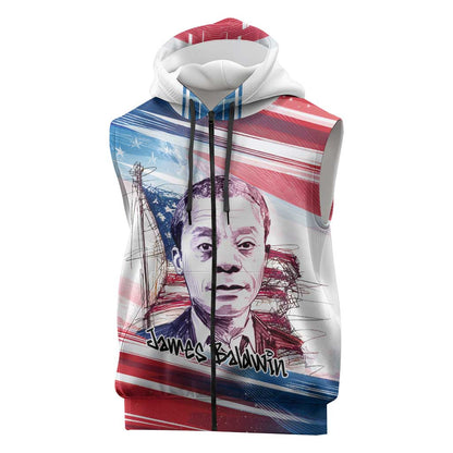 James Baldwin Sleeveless Zip Hoodie Artistic Portrait Quote on Love and Awareness Civil Rights Tribute - African Pride