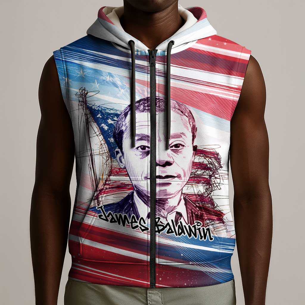 James Baldwin Sleeveless Zip Hoodie Artistic Portrait Quote on Love and Awareness Civil Rights Tribute - African Pride