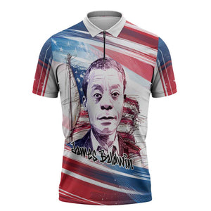 James Baldwin Zipper Polo Shirt Artistic Portrait Quote on Love and Awareness Civil Rights Tribute - African Pride