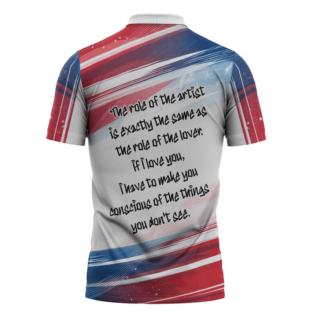 James Baldwin Zipper Polo Shirt Artistic Portrait Quote on Love and Awareness Civil Rights Tribute - African Pride