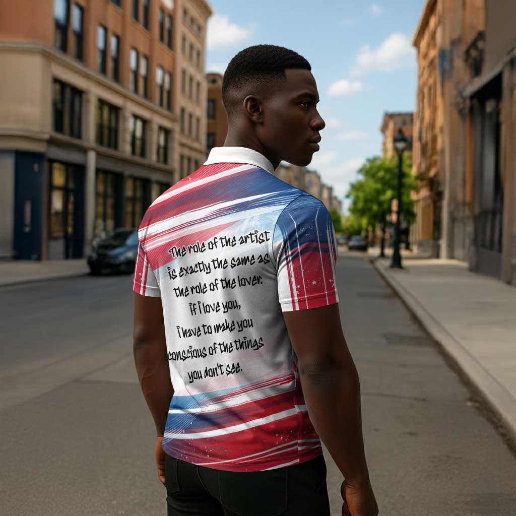 James Baldwin Zipper Polo Shirt Artistic Portrait Quote on Love and Awareness Civil Rights Tribute - African Pride