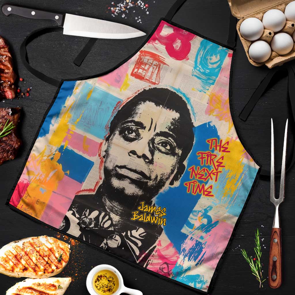 James Baldwin Apron Colorful Graffiti Style Portrait The Fire Next Time Text Bold Civil Rights Tribute - African Pride