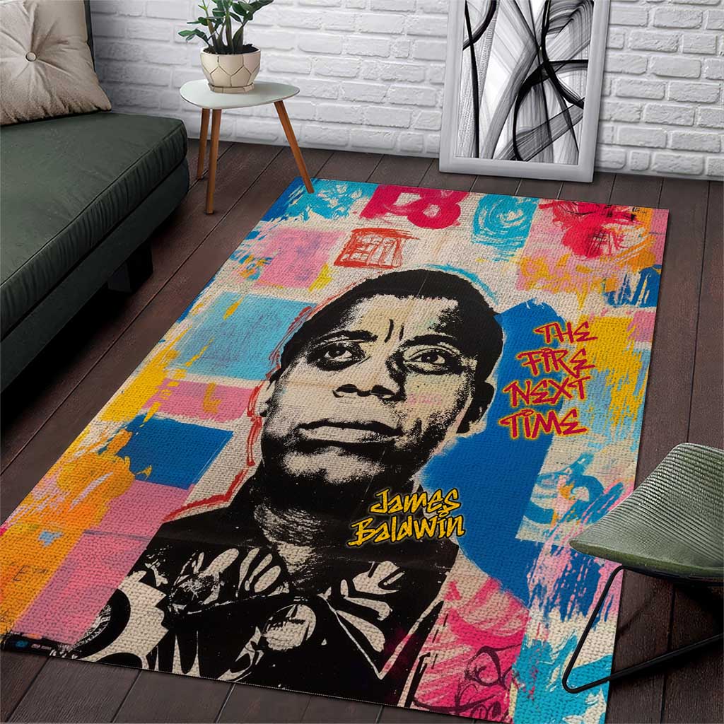 James Baldwin Area Rug Colorful Graffiti Style Portrait The Fire Next Time Text Bold Civil Rights Tribute - African Pride
