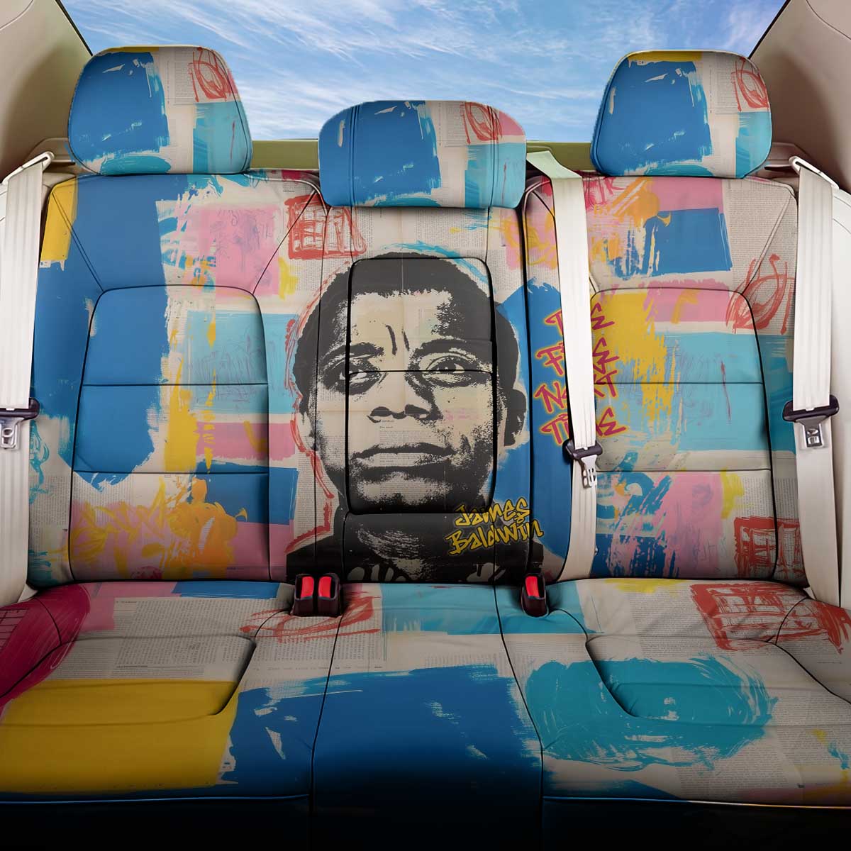 James Baldwin Back Car Seat Cover Colorful Graffiti Style Portrait The Fire Next Time Text Bold Civil Rights Tribute - African Pride