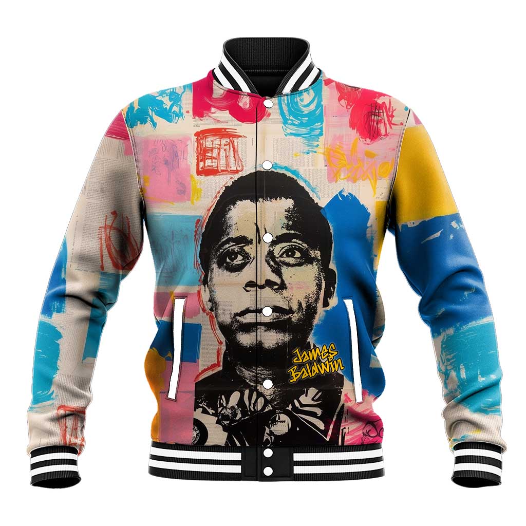 James Baldwin Baseball Jacket Colorful Graffiti Style Portrait The Fire Next Time Text Bold Civil Rights Tribute - African Pride