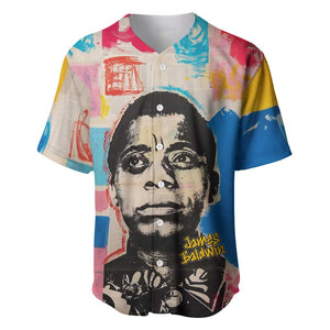 James Baldwin Baseball Jersey Colorful Graffiti Style Portrait The Fire Next Time Text Bold Civil Rights Tribute TS04