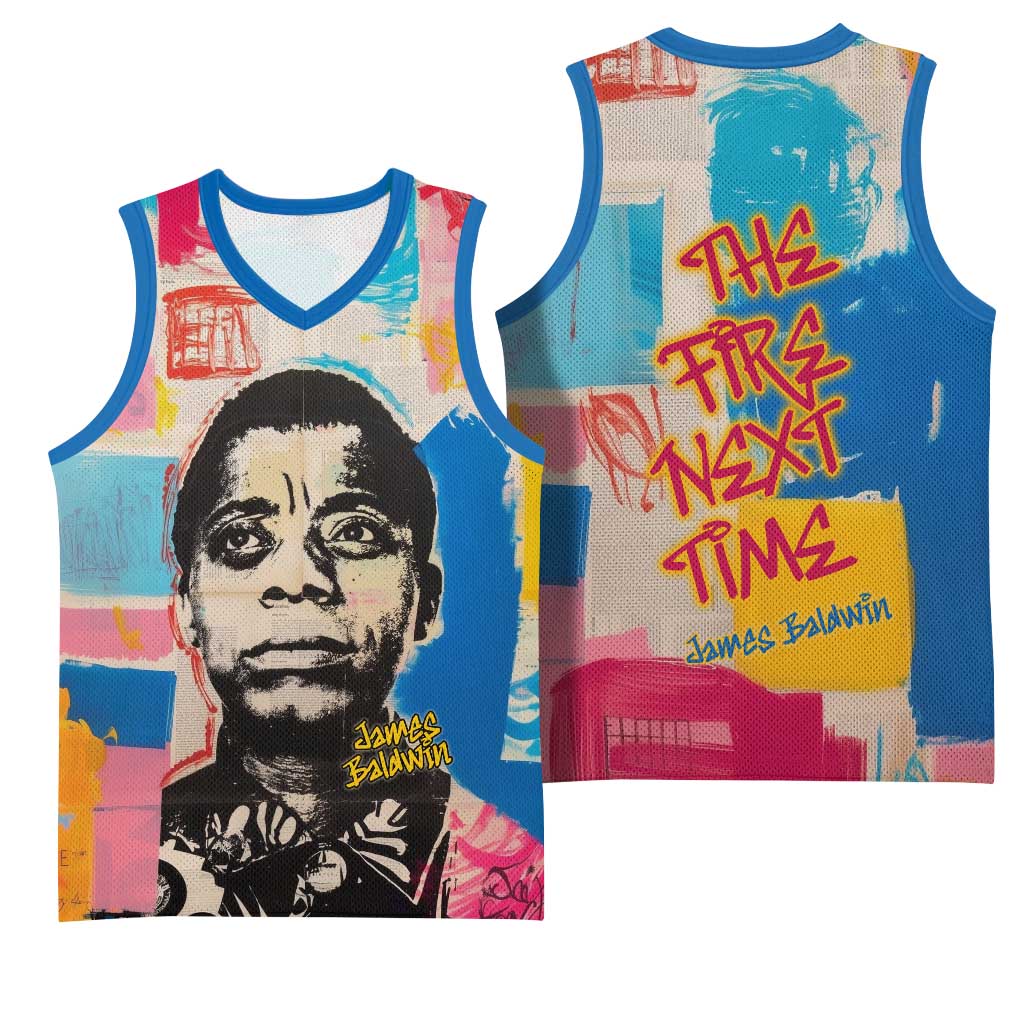 James Baldwin Basketball Jersey Colorful Graffiti Style Portrait The Fire Next Time Text Bold Civil Rights Tribute - African Pride