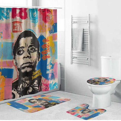 James Baldwin Bathroom Set Colorful Graffiti Style Portrait The Fire Next Time Text Bold Civil Rights Tribute - African Pride