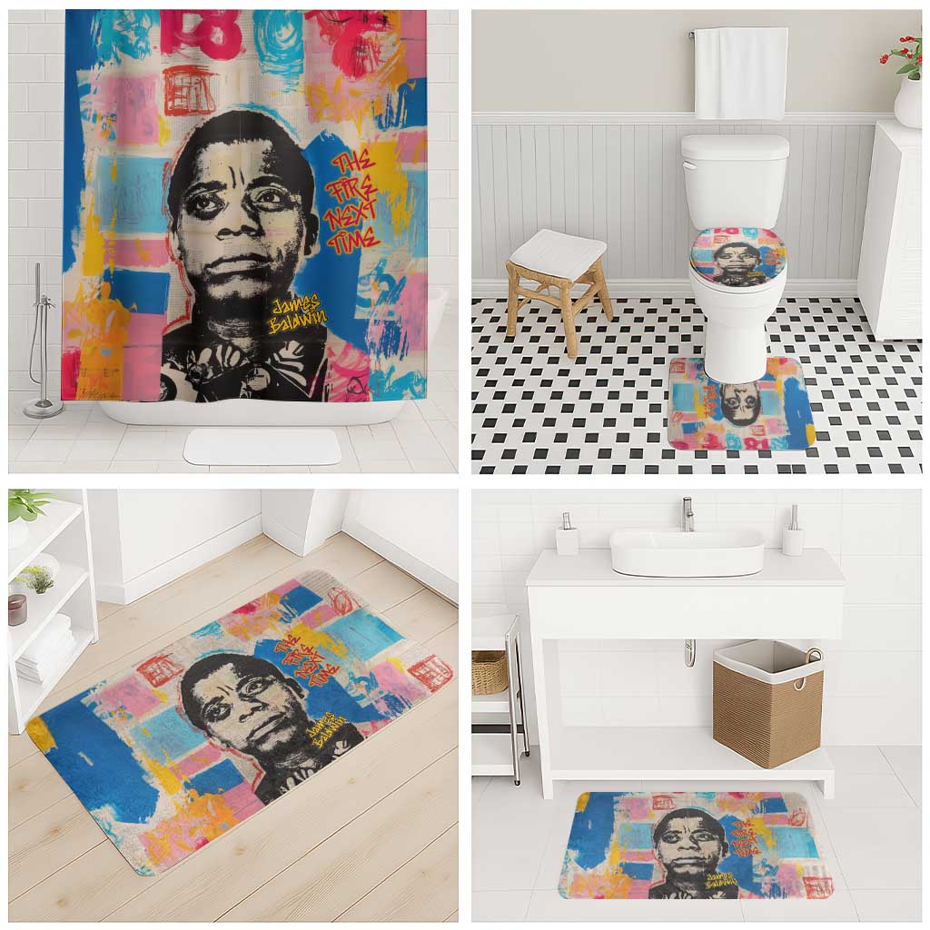 James Baldwin Bathroom Set Colorful Graffiti Style Portrait The Fire Next Time Text Bold Civil Rights Tribute - African Pride