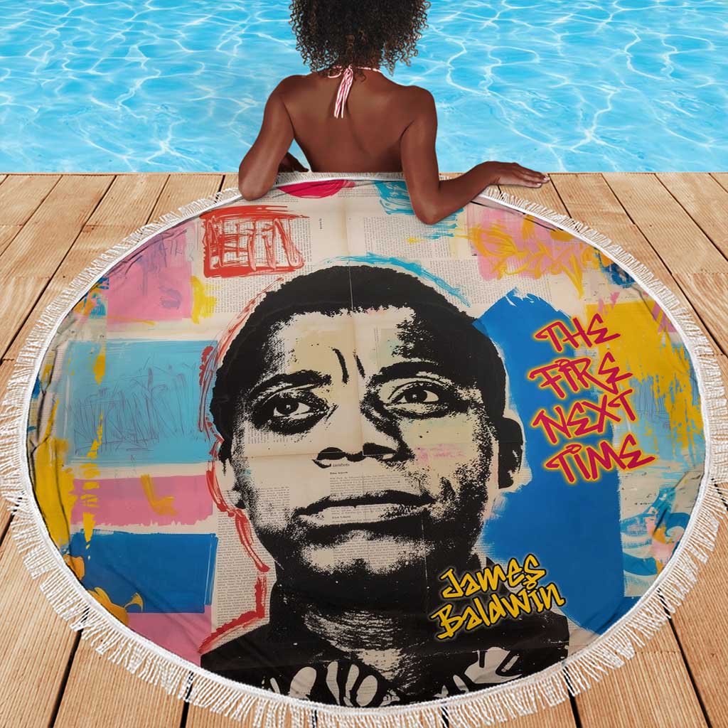 James Baldwin Beach Blanket Colorful Graffiti Style Portrait The Fire Next Time Text Bold Civil Rights Tribute - African Pride