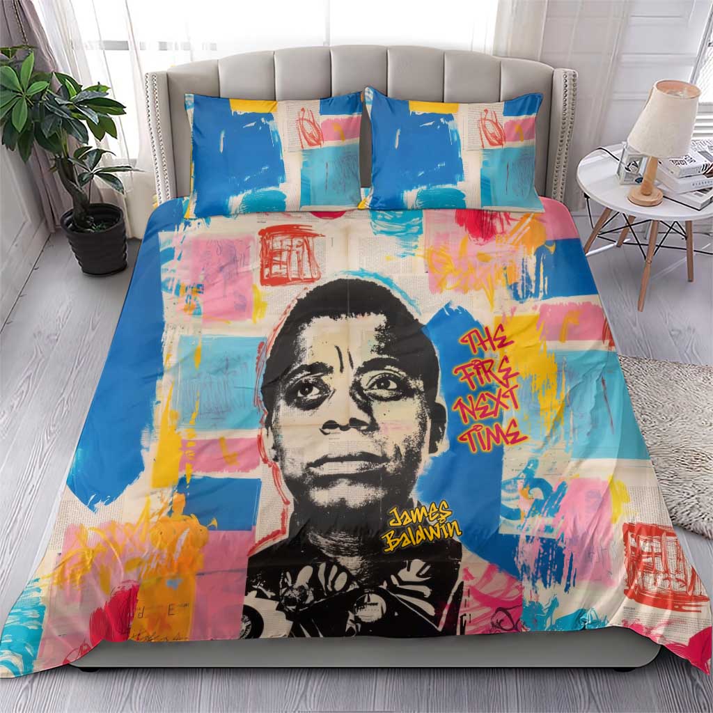 James Baldwin Bedding Set Colorful Graffiti Style Portrait The Fire Next Time Text Bold Civil Rights Tribute - African Pride