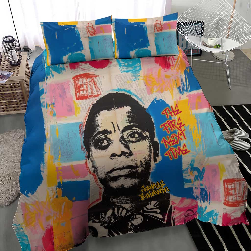 James Baldwin Bedding Set Colorful Graffiti Style Portrait The Fire Next Time Text Bold Civil Rights Tribute - African Pride
