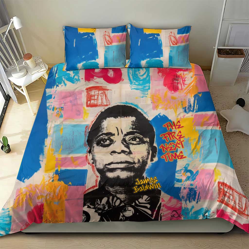 James Baldwin Bedding Set Colorful Graffiti Style Portrait The Fire Next Time Text Bold Civil Rights Tribute - African Pride