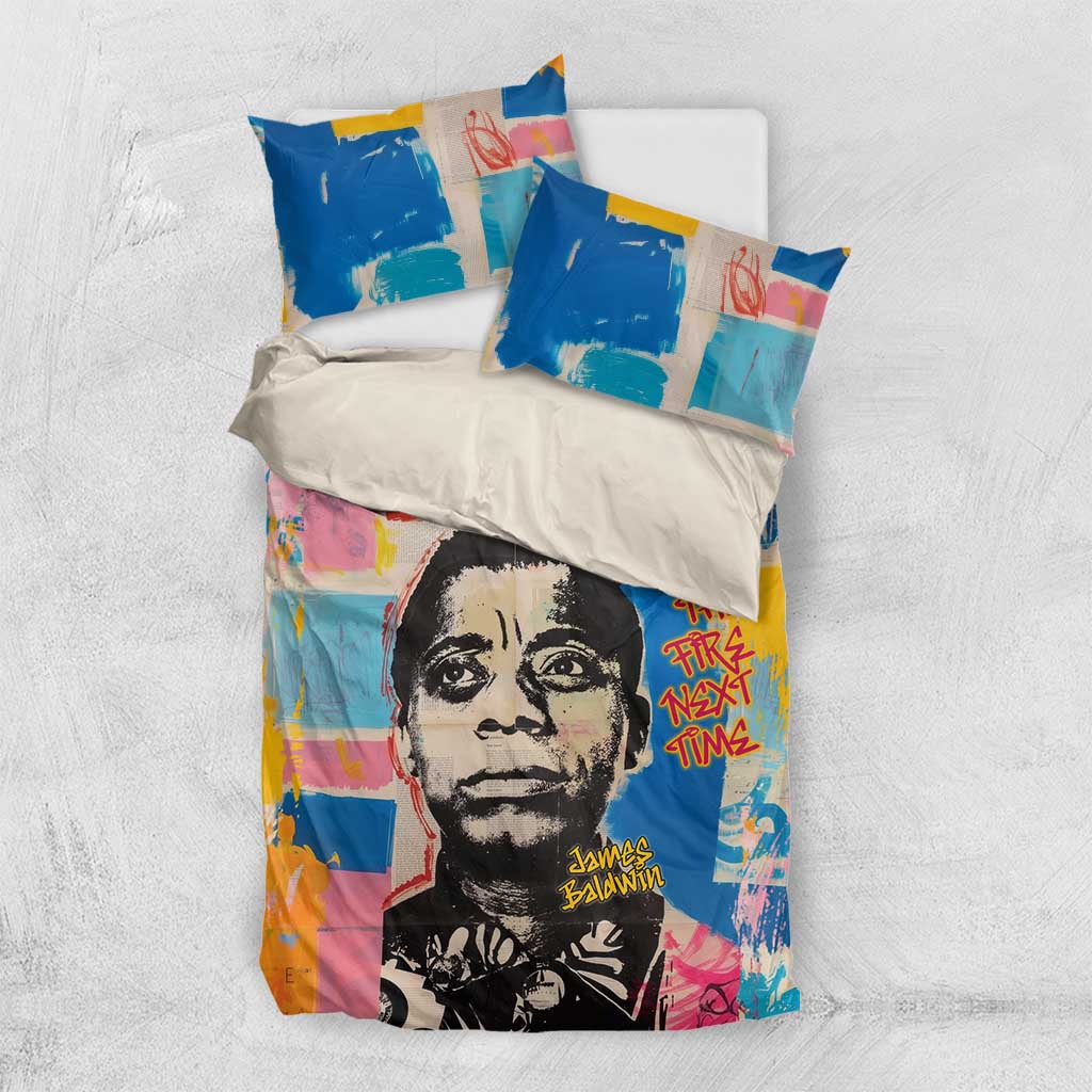 James Baldwin Bedding Set Colorful Graffiti Style Portrait The Fire Next Time Text Bold Civil Rights Tribute - African Pride
