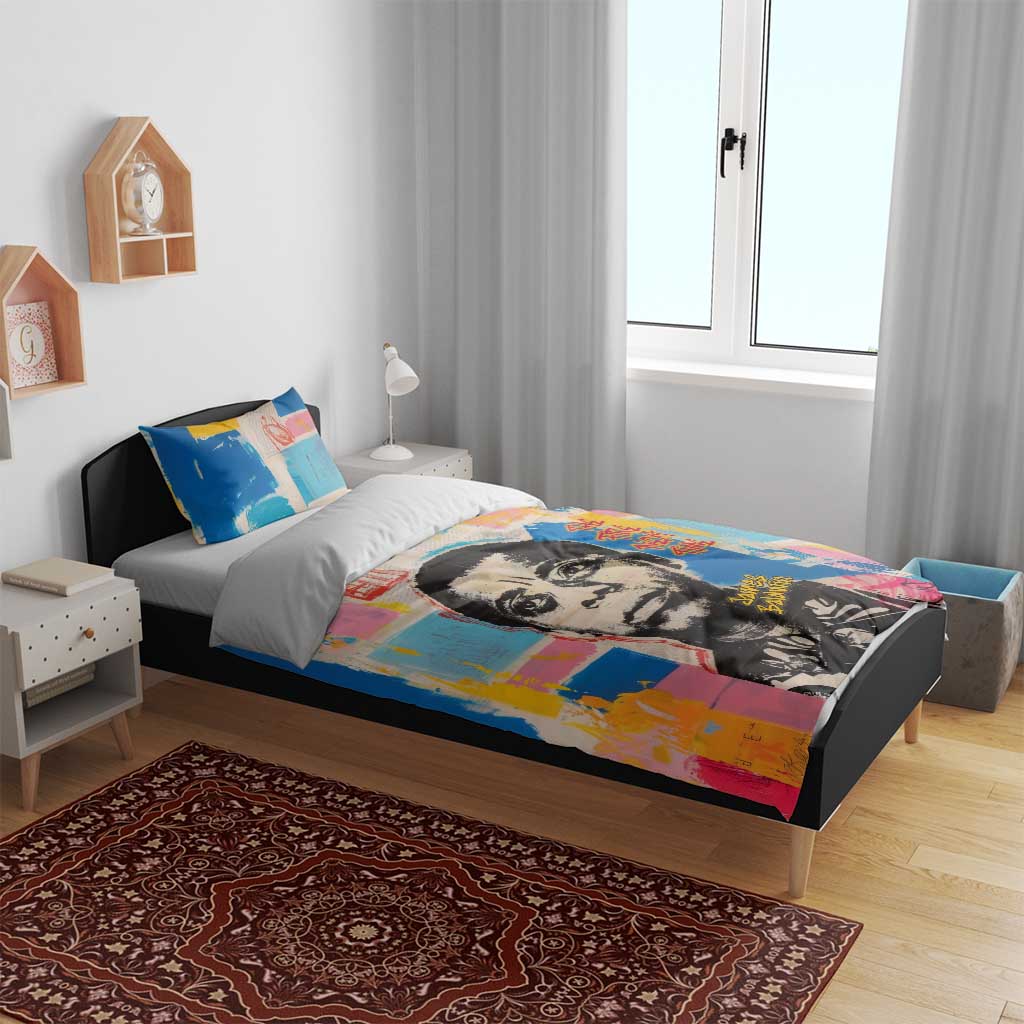 James Baldwin Bedding Set Colorful Graffiti Style Portrait The Fire Next Time Text Bold Civil Rights Tribute - African Pride