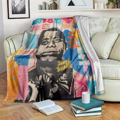 James Baldwin Blanket Colorful Graffiti Style Portrait The Fire Next Time Text Bold Civil Rights Tribute - African Pride