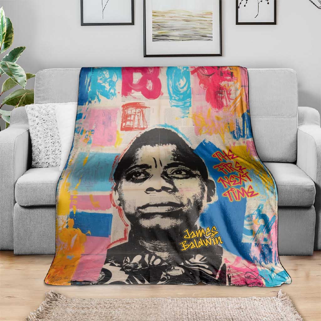 James Baldwin Blanket Colorful Graffiti Style Portrait The Fire Next Time Text Bold Civil Rights Tribute - African Pride