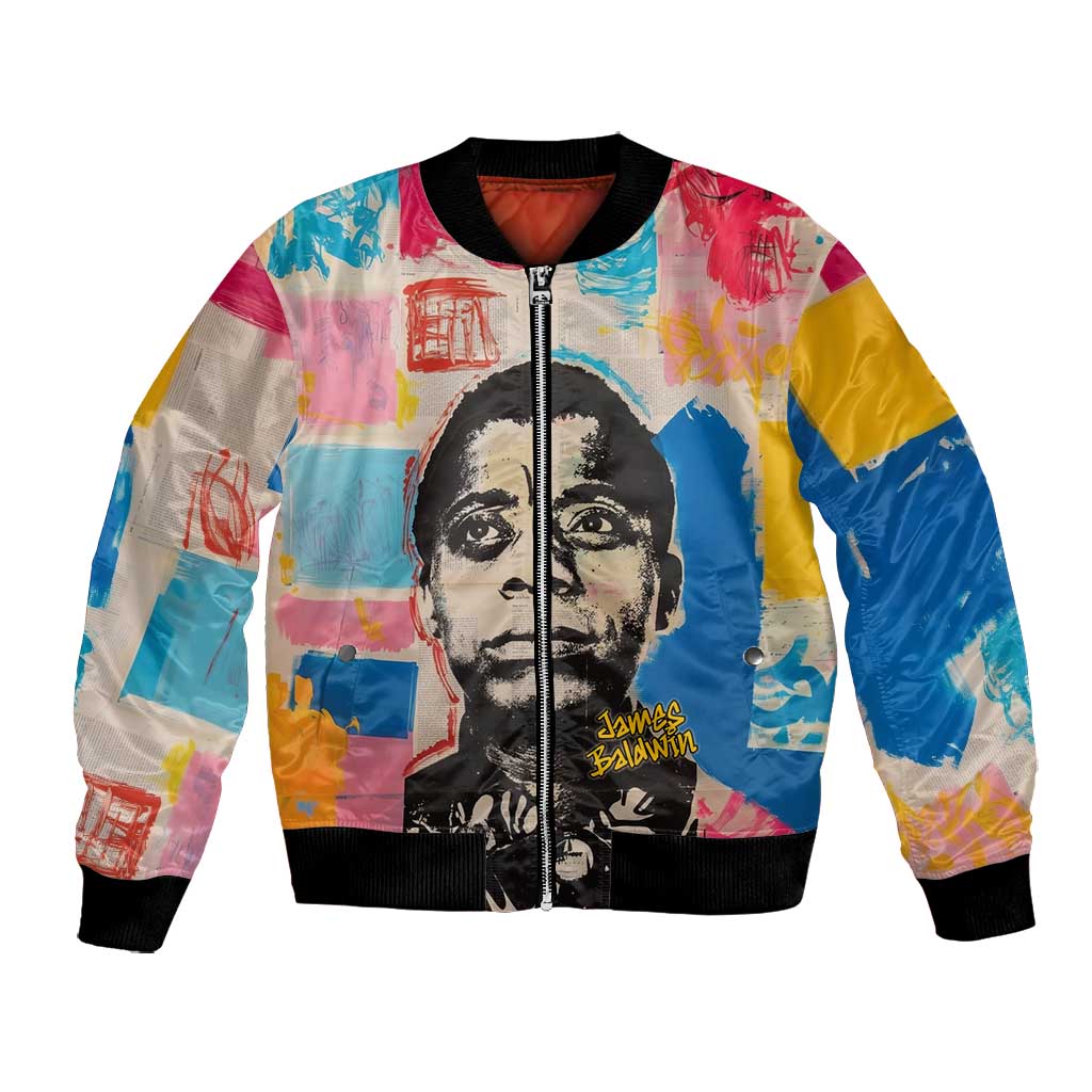 James Baldwin Bomber Jacket Colorful Graffiti Style Portrait The Fire Next Time Text Bold Civil Rights Tribute - African Pride
