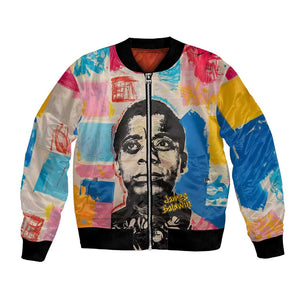 James Baldwin Bomber Jacket Colorful Graffiti Style Portrait The Fire Next Time Text Bold Civil Rights Tribute - African Pride
