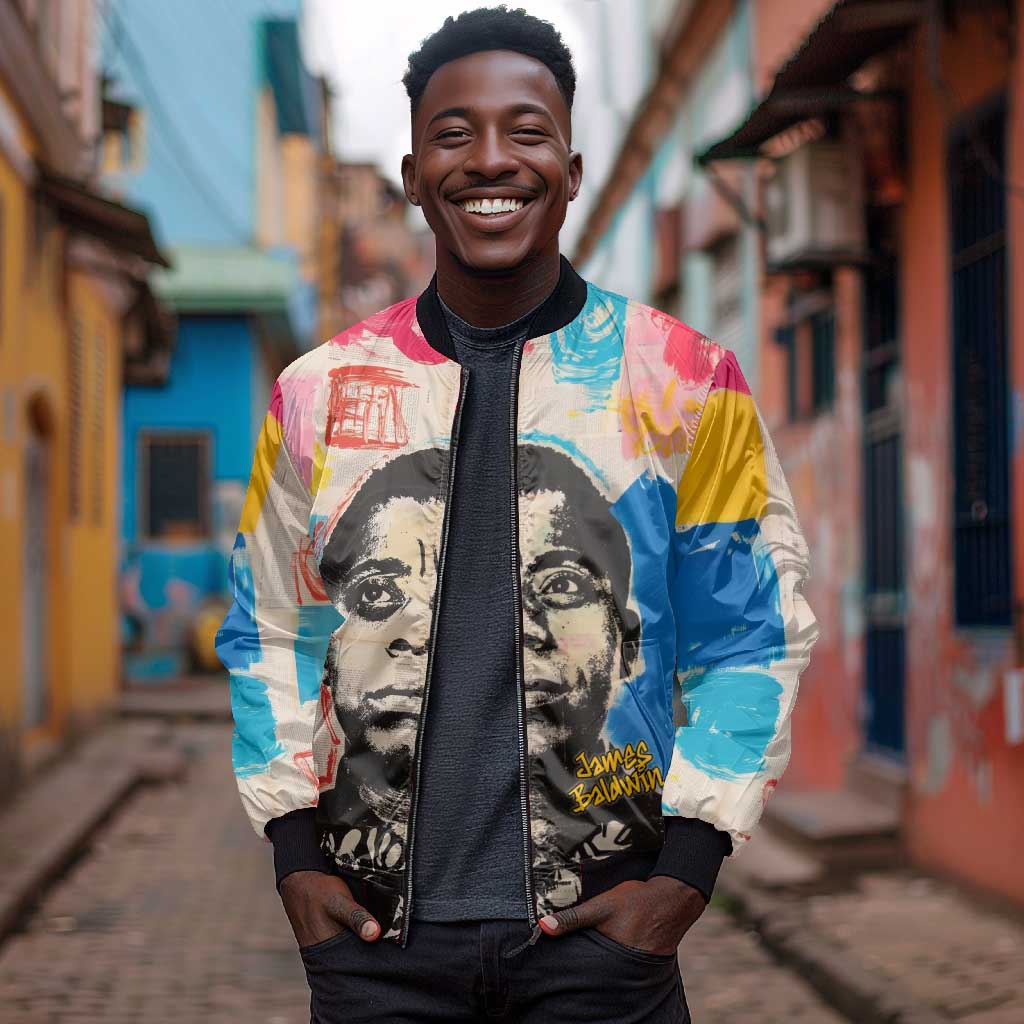 James Baldwin Bomber Jacket Colorful Graffiti Style Portrait The Fire Next Time Text Bold Civil Rights Tribute - African Pride