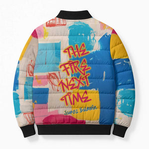 James Baldwin Bomber Puffer Jacket Colorful Graffiti Style Portrait The Fire Next Time Text Bold Civil Rights Tribute - African Pride