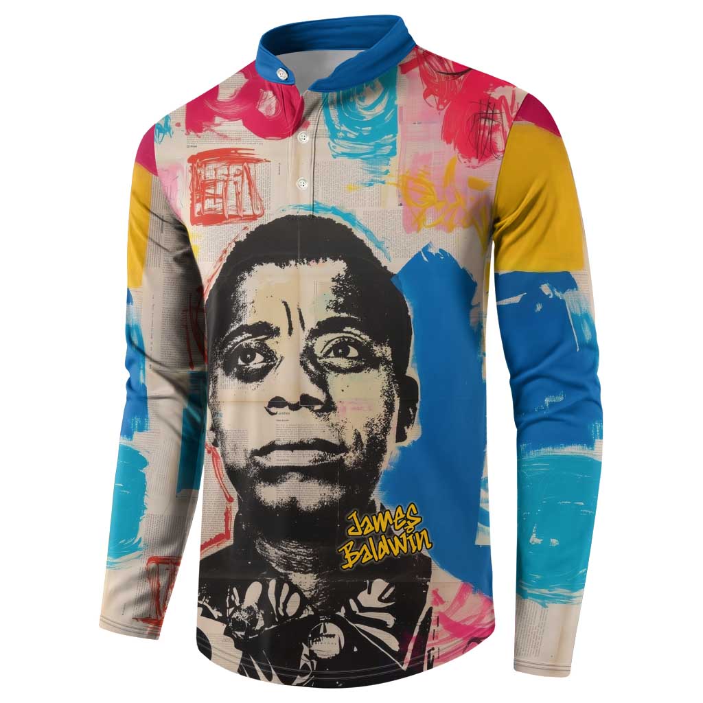 James Baldwin Button Sweatshirt Colorful Graffiti Style Portrait The Fire Next Time Text Bold Civil Rights Tribute