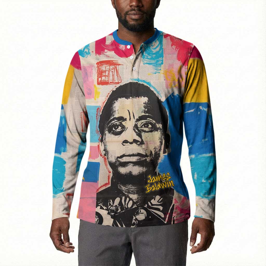James Baldwin Button Sweatshirt Colorful Graffiti Style Portrait The Fire Next Time Text Bold Civil Rights Tribute