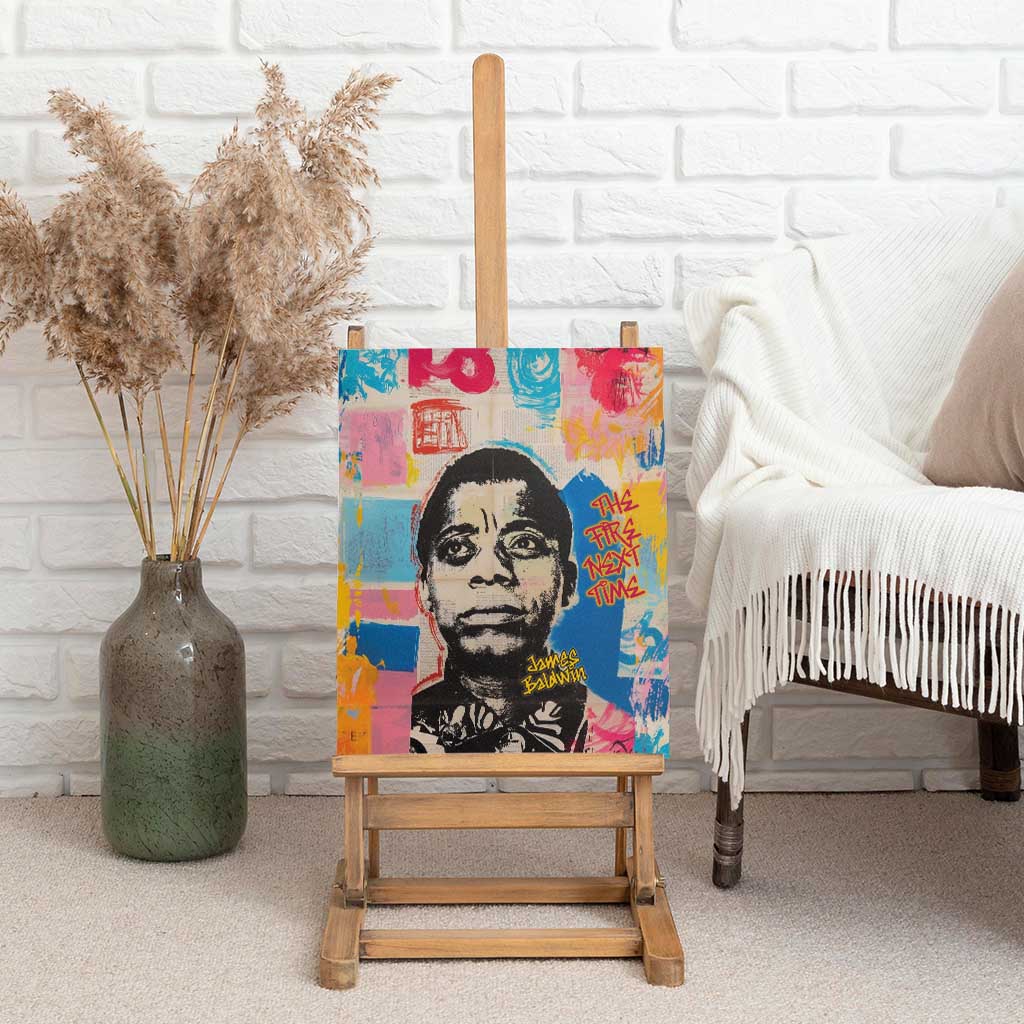 James Baldwin Canvas Wall Art Colorful Graffiti Style Portrait The Fire Next Time Text Bold Civil Rights Tribute - African Pride