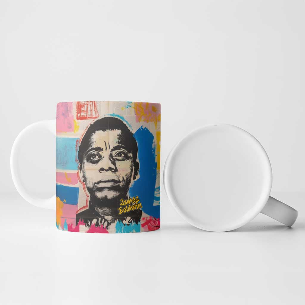 James Baldwin Ceramic Mug Colorful Graffiti Style Portrait The Fire Next Time Text Bold Civil Rights Tribute - African Pride