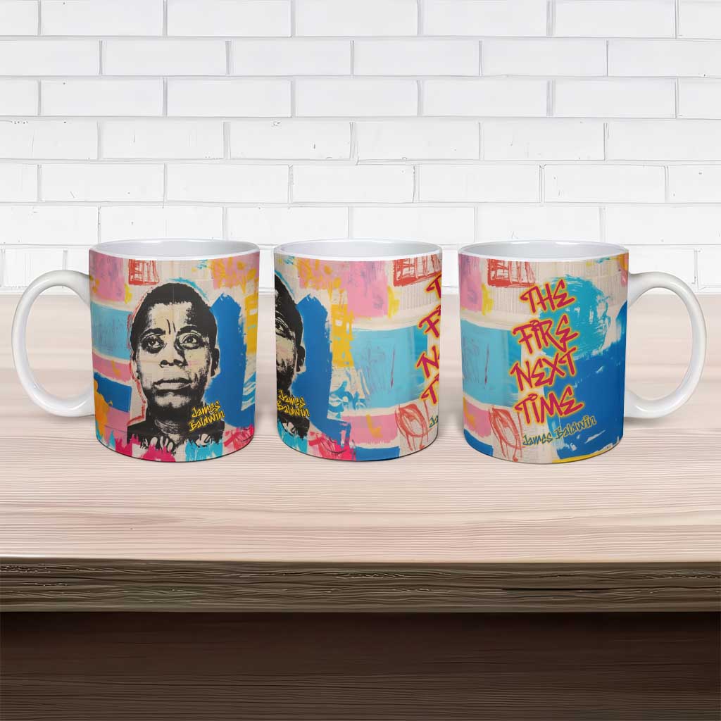 James Baldwin Ceramic Mug Colorful Graffiti Style Portrait The Fire Next Time Text Bold Civil Rights Tribute - African Pride