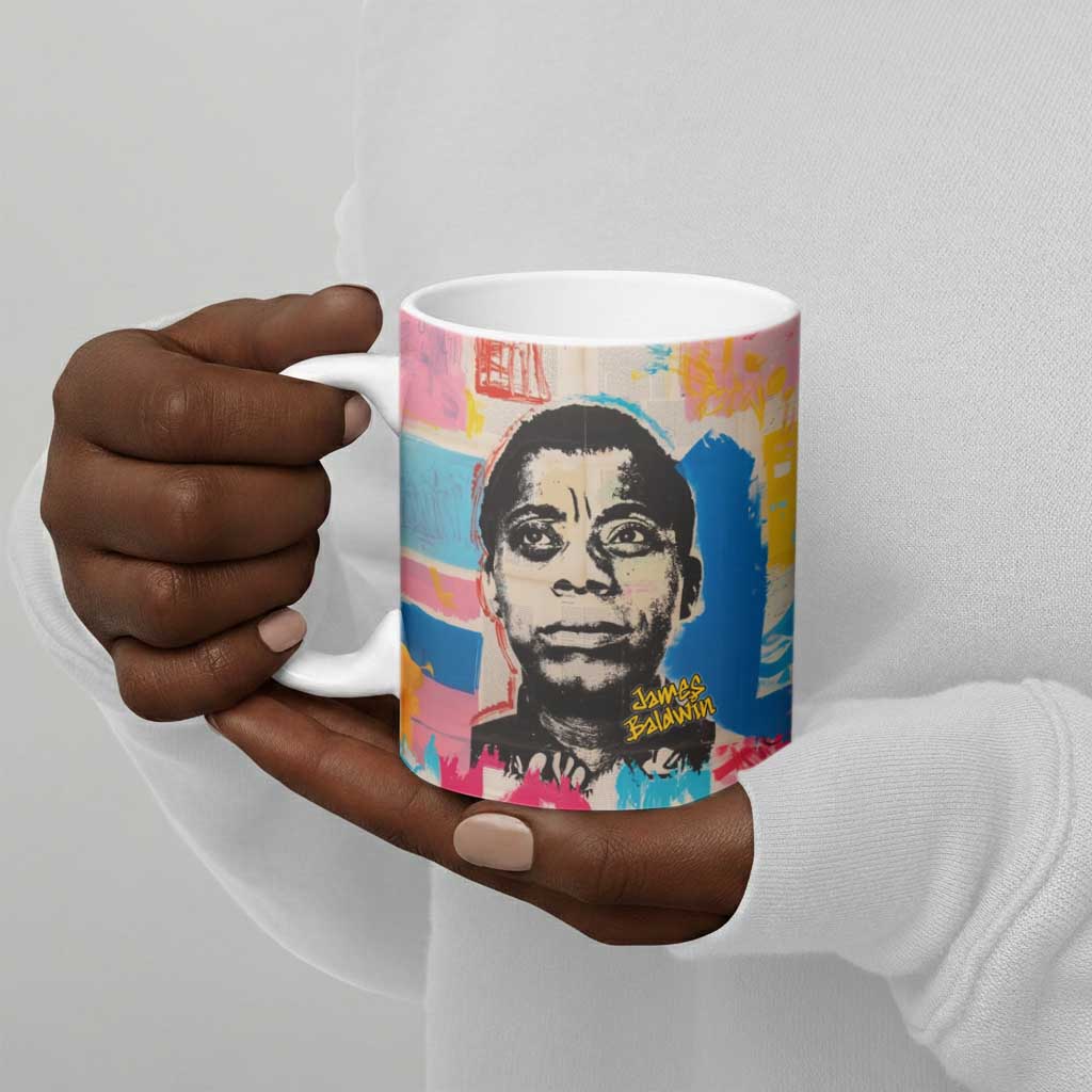 James Baldwin Ceramic Mug Colorful Graffiti Style Portrait The Fire Next Time Text Bold Civil Rights Tribute - African Pride