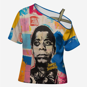 James Baldwin Cross Shoulder Shirt Colorful Graffiti Style Portrait The Fire Next Time Text Bold Civil Rights Tribute - African Pride