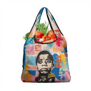 James Baldwin Grocery Bag Colorful Graffiti Style Portrait The Fire Next Time Text Bold Civil Rights Tribute - African Pride