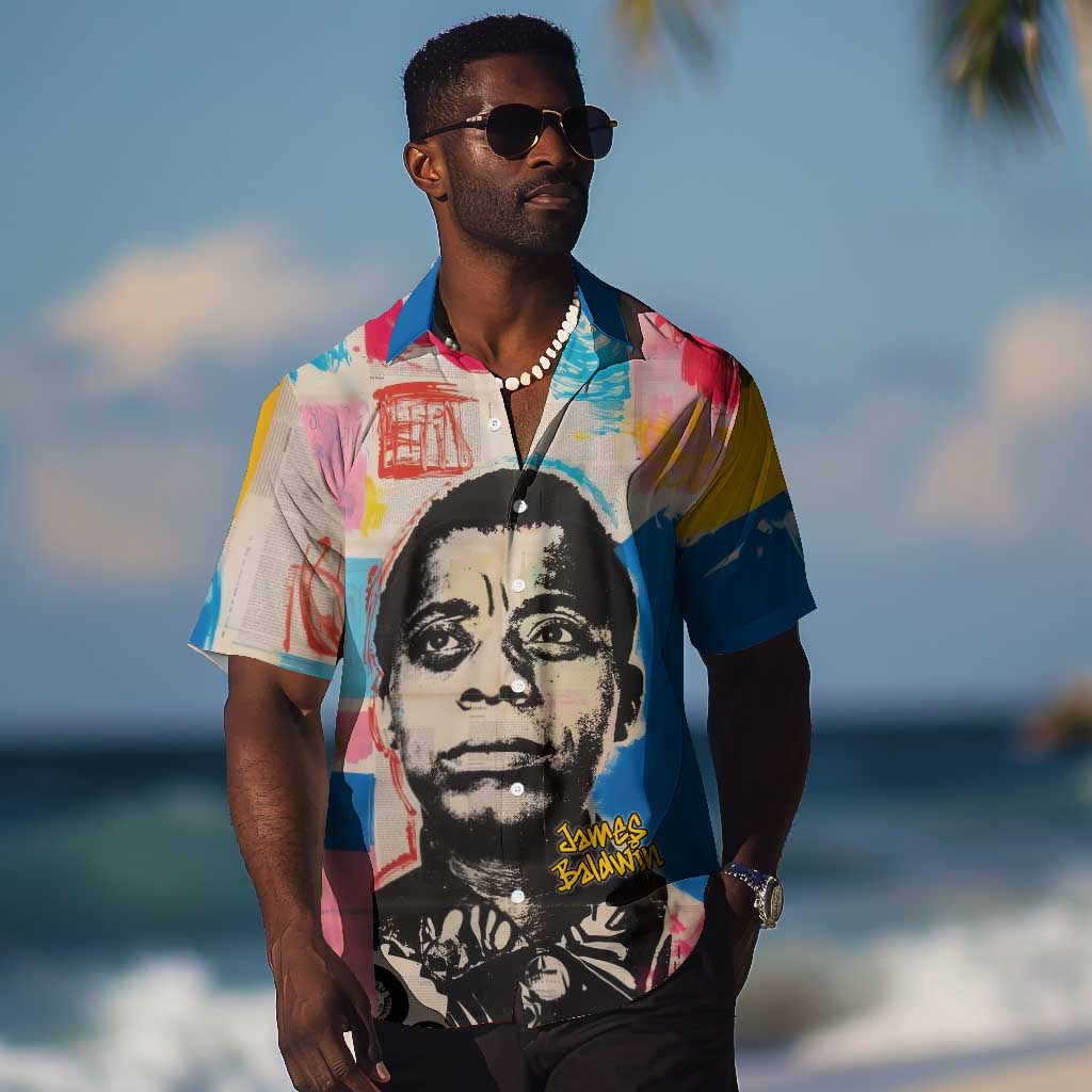 James Baldwin Hawaiian Shirt Colorful Graffiti Style Portrait The Fire Next Time Text Bold Civil Rights Tribute TS04