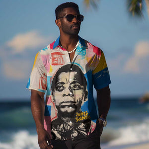 James Baldwin Hawaiian Shirt Colorful Graffiti Style Portrait The Fire Next Time Text Bold Civil Rights Tribute TS04