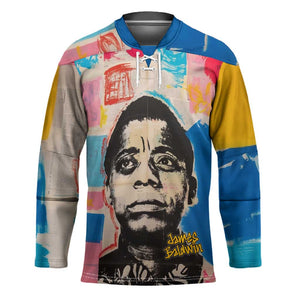 James Baldwin Hockey Jersey Colorful Graffiti Style Portrait The Fire Next Time Text Bold Civil Rights Tribute - African Pride