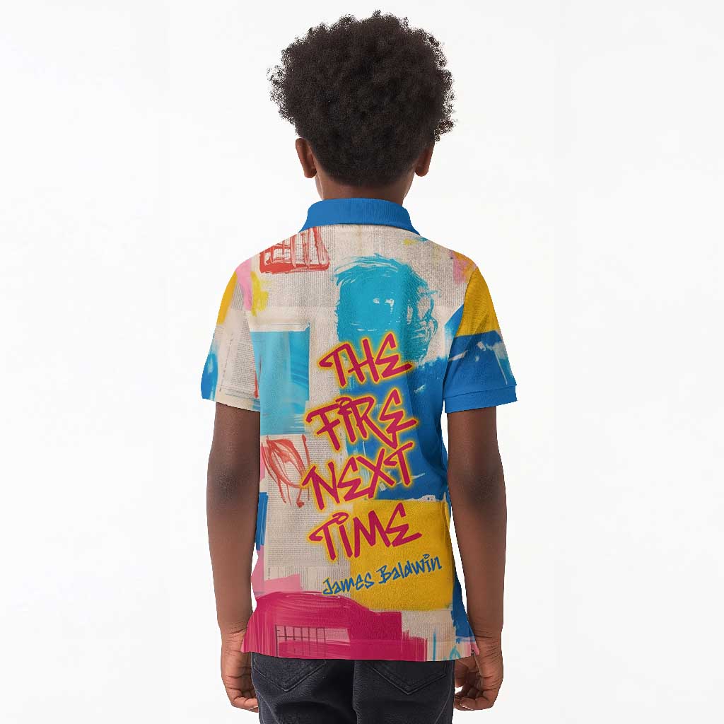 James Baldwin Kid Polo Shirt Colorful Graffiti Style Portrait The Fire Next Time Text Bold Civil Rights Tribute TS04