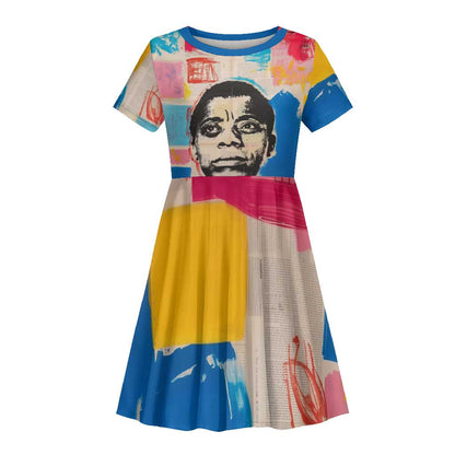 James Baldwin Kid Short Sleeve Dress Colorful Graffiti Style Portrait The Fire Next Time Text Bold Civil Rights Tribute TS04