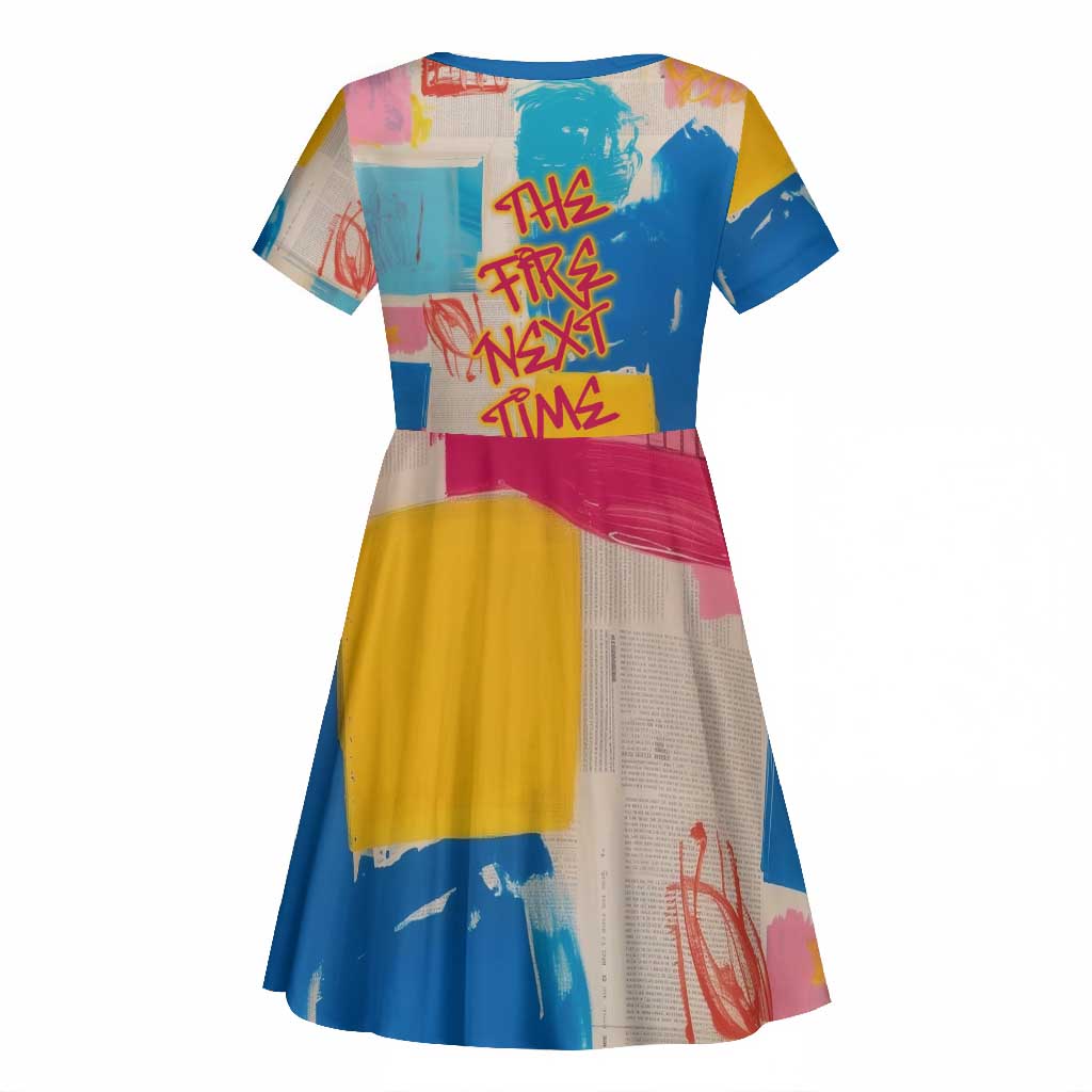James Baldwin Kid Short Sleeve Dress Colorful Graffiti Style Portrait The Fire Next Time Text Bold Civil Rights Tribute TS04