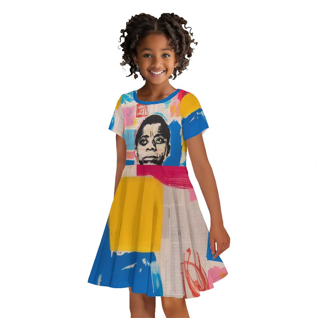 James Baldwin Kid Short Sleeve Dress Colorful Graffiti Style Portrait The Fire Next Time Text Bold Civil Rights Tribute TS04