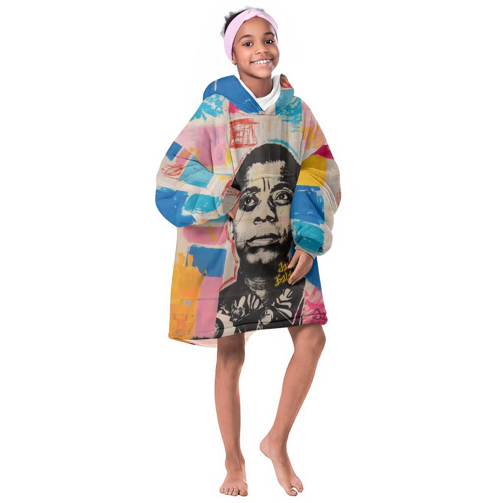 James Baldwin Kid Wearable Blanket Hoodie Colorful Graffiti Style Portrait The Fire Next Time Text Bold Civil Rights Tribute - African Pride