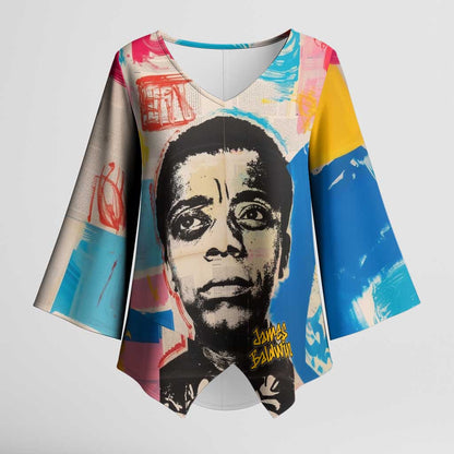 James Baldwin Kimono Sleeve Blouse Colorful Graffiti Style Portrait The Fire Next Time Text Bold Civil Rights Tribute - African Pride